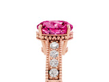 Rose gold Round Cut Pink Sapphire Engagement Ring with Milgrain Channel Set Band and Prong Setting_29