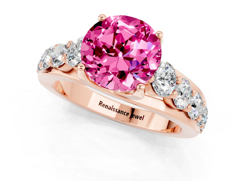 Rose gold Round Cut Pink Sapphire Engagement Ring with Pavé Band and Four-Prong Setting_1