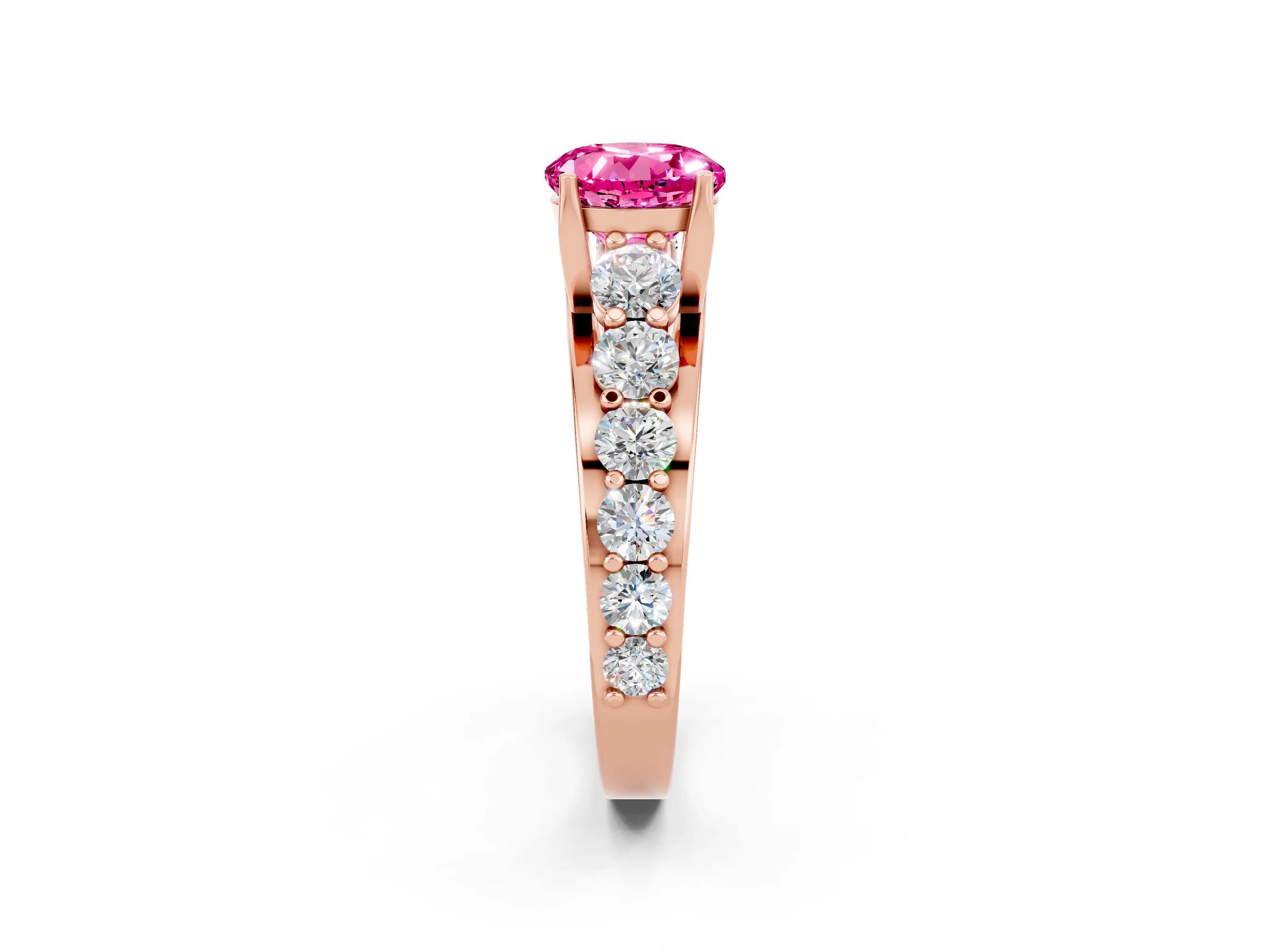 Rose gold Round Cut Pink Sapphire Engagement Ring with Pavé Band and Four-Prong Setting_2