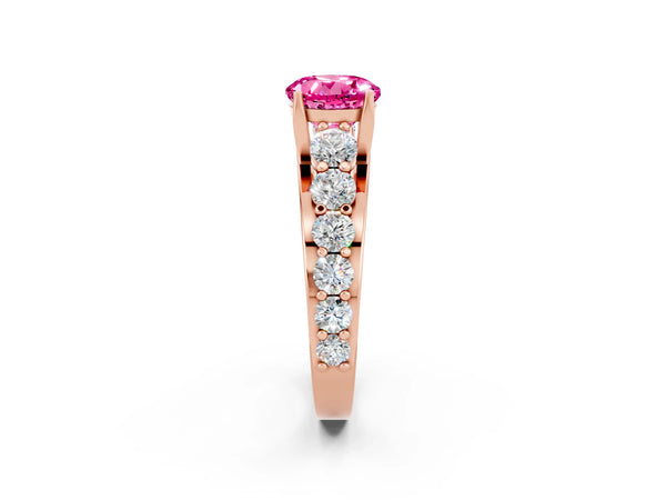 Rose gold Round Cut Pink Sapphire Engagement Ring with Pavé Band and Four-Prong Setting