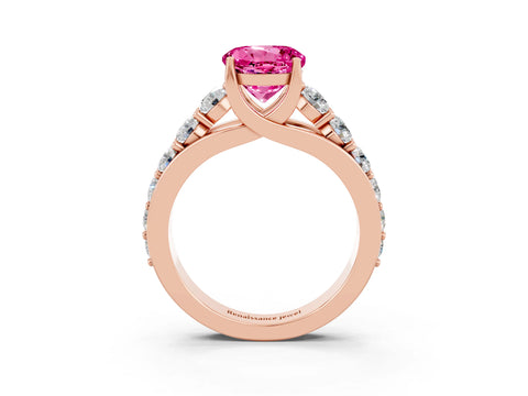 Rose gold Round Cut Pink Sapphire Engagement Ring with Pavé Band and Four-Prong Setting_3