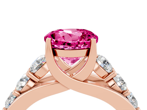Rose gold Round Cut Pink Sapphire Engagement Ring with Pavé Band and Four-Prong Setting_4