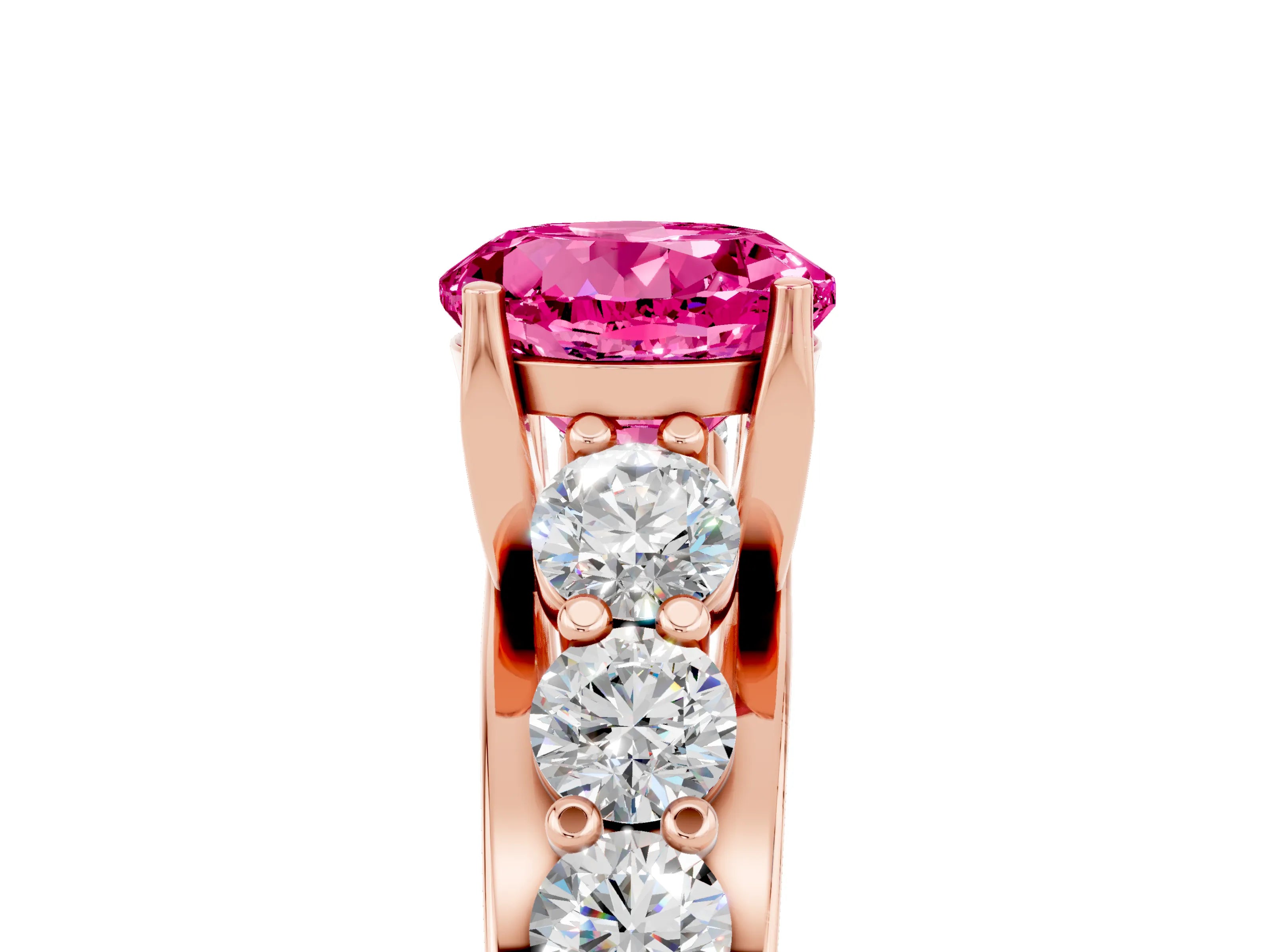 Rose gold Round Cut Pink Sapphire Engagement Ring with Pavé Band and Four-Prong Setting_5