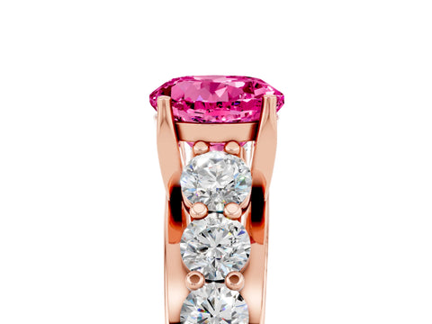 Rose gold Round Cut Pink Sapphire Engagement Ring with Pavé Band and Four-Prong Setting_5