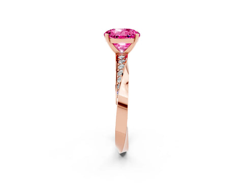 Rose gold Round Cut Pink Sapphire Engagement Ring with Side Stone Accents and Four-Prong Setting_53