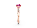 Rose gold Round Cut Pink Sapphire Engagement Ring with Side Stone Accents and Four-Prong Setting_62