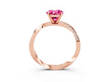 Rose gold Round Cut Pink Sapphire Engagement Ring with Side Stone Accents and Four-Prong Setting_63