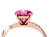 Rose gold Round Cut Pink Sapphire Engagement Ring with Side Stone Accents and Four-Prong Setting_64