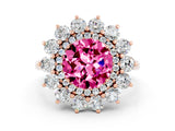 Rose gold Round Cut Pink Sapphire Floral Double Halo Engagement Ring with Prong Setting_90