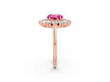 Rose gold Round Cut Pink Sapphire Floral Double Halo Engagement Ring with Prong Setting_92