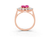 Rose gold Round Cut Pink Sapphire Floral Double Halo Engagement Ring with Prong Setting_93
