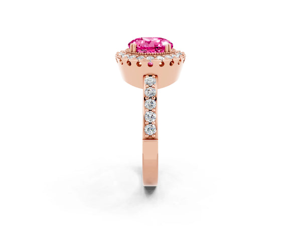 Rose Gold Round Lab-Grown Pink Sapphire Pierced Gallery Halo Engagement Ring