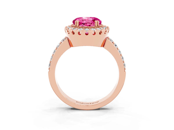 Rose Gold Round Lab-Grown Pink Sapphire Pierced Gallery Halo Engagement Ring