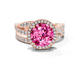 Rose gold Round Cut Pink Sapphire Halo Ring with Round Split Shank and Prong Setting_48