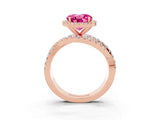 Rose gold Round Cut Pink Sapphire Halo Ring with Round Split Shank and Prong Setting_51