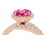 Rose gold Round Cut Pink Sapphire Halo Ring with Round Split Shank and Prong Setting_52