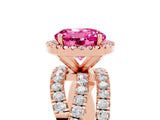 Rose gold Round Cut Pink Sapphire Halo Ring with Round Split Shank and Prong Setting_53