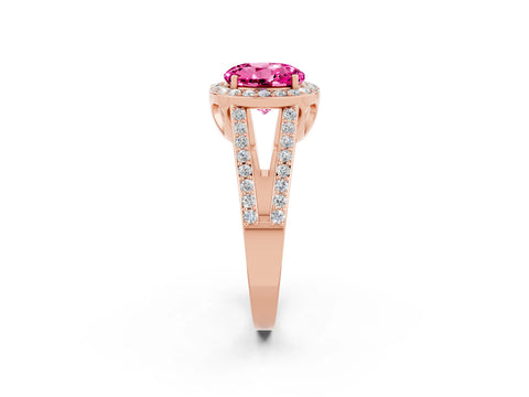 Rose gold Round Cut Pink Sapphire Halo Ring with Split Shank U-Prong Band and Four-Prong Setting_2