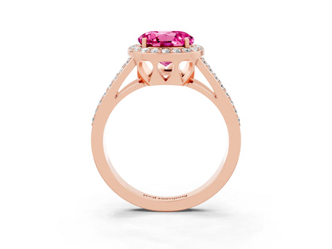 Rose gold Round Cut Pink Sapphire Halo Ring with Split Shank U-Prong Band and Four-Prong Setting_3