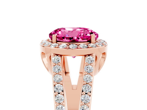 Rose gold Round Cut Pink Sapphire Halo Ring with Split Shank U-Prong Band and Four-Prong Setting_5