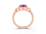 Rose gold Round Cut Pink Sapphire Halo Ring with Tapered Band and Four-Prong Setting_3