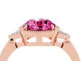 Rose gold Round Cut Pink Sapphire Halo Ring with Tapered Band and Four-Prong Setting_4