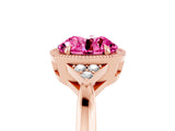 Rose gold Round Cut Pink Sapphire Halo Ring with Tapered Band and Four-Prong Setting_5