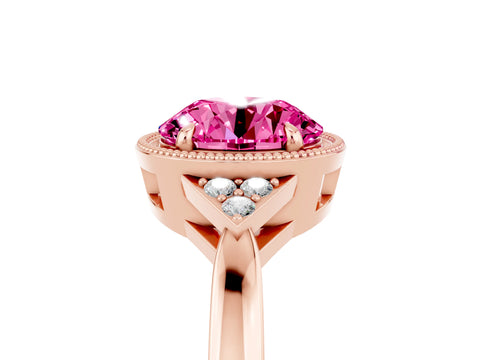 Rose gold Round Cut Pink Sapphire Halo Ring with Tapered Band and Four-Prong Setting_5