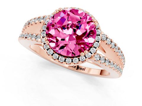 Rose gold Round Cut Pink Sapphire Halo Split Shank Engagement Ring_13