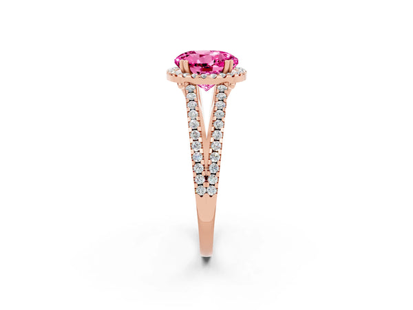 Rose gold Round Cut Pink Sapphire Halo Split Shank Engagement Ring