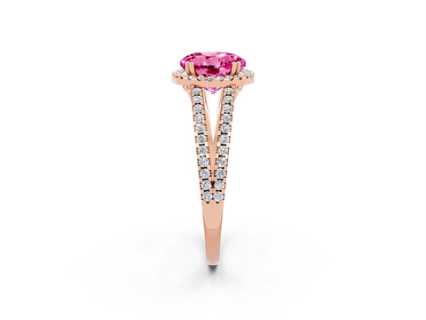 Rose gold Round Cut Pink Sapphire Halo Split Shank Engagement Ring_14