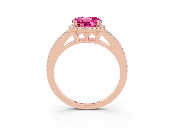 Rose gold Round Cut Pink Sapphire Halo Split Shank Engagement Ring