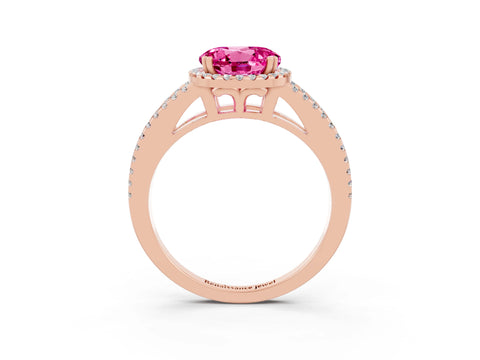 Rose gold Round Cut Pink Sapphire Halo Split Shank Engagement Ring_15