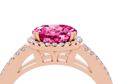 Rose gold Round Cut Pink Sapphire Halo Split Shank Engagement Ring_16