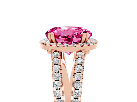 Rose gold Round Cut Pink Sapphire Halo Split Shank Engagement Ring_17