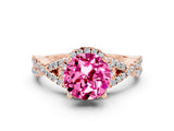 Rose gold Round Cut Pink Sapphire  Halo Twist Band Solitaire Prong Setting Ring_24