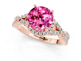 Rose gold Round Cut Pink Sapphire  Halo Twist Band Solitaire Prong Setting Ring_25
