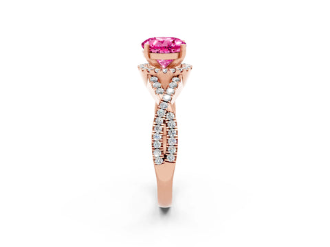 Rose gold Round Cut Pink Sapphire Halo Twist Band Solitaire Prong Setting Ring_26