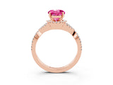 Rose gold Round Cut Pink Sapphire  Halo Twist Band Solitaire Prong Setting Ring_27