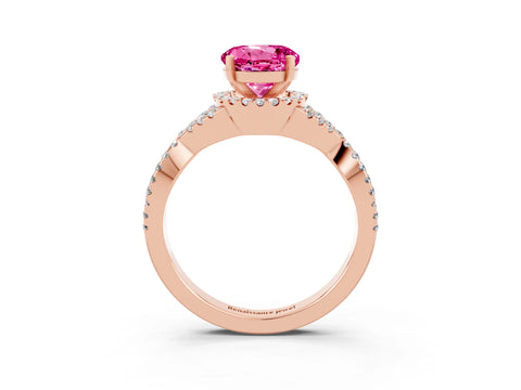 Rose gold Round Cut Pink Sapphire Halo Twist Band Solitaire Prong Setting Ring_27