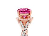 Rose gold Round Cut Pink Sapphire  Halo Twist Band Solitaire Prong Setting Ring_29