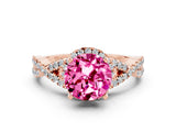 Rose gold Round Cut Pink Sapphire  Halo Twist Band Solitaire Prong Setting Ring_42