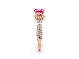 Rose gold Round Cut Pink Sapphire  Halo Twist Band Solitaire Prong Setting Ring_44