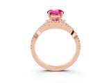 Rose gold Round Cut Pink Sapphire  Halo Twist Band Solitaire Prong Setting Ring_45