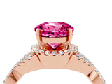 Rose gold Round Cut Pink Sapphire  Halo Twist Band Solitaire Prong Setting Ring_46