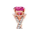 Rose gold Round Cut Pink Sapphire  Halo Twist Band Solitaire Prong Setting Ring_47