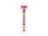 Rose gold Round Cut Pink Sapphire Milgrain Pavé Engagement Ring with Four-Prong Setting_26