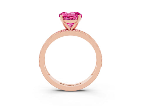 Rose gold Round Cut Pink Sapphire Milgrain Pavé Engagement Ring with Four-Prong Setting_27