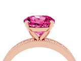 Rose gold Round Cut Pink Sapphire Milgrain Pavé Engagement Ring with Four-Prong Setting_28