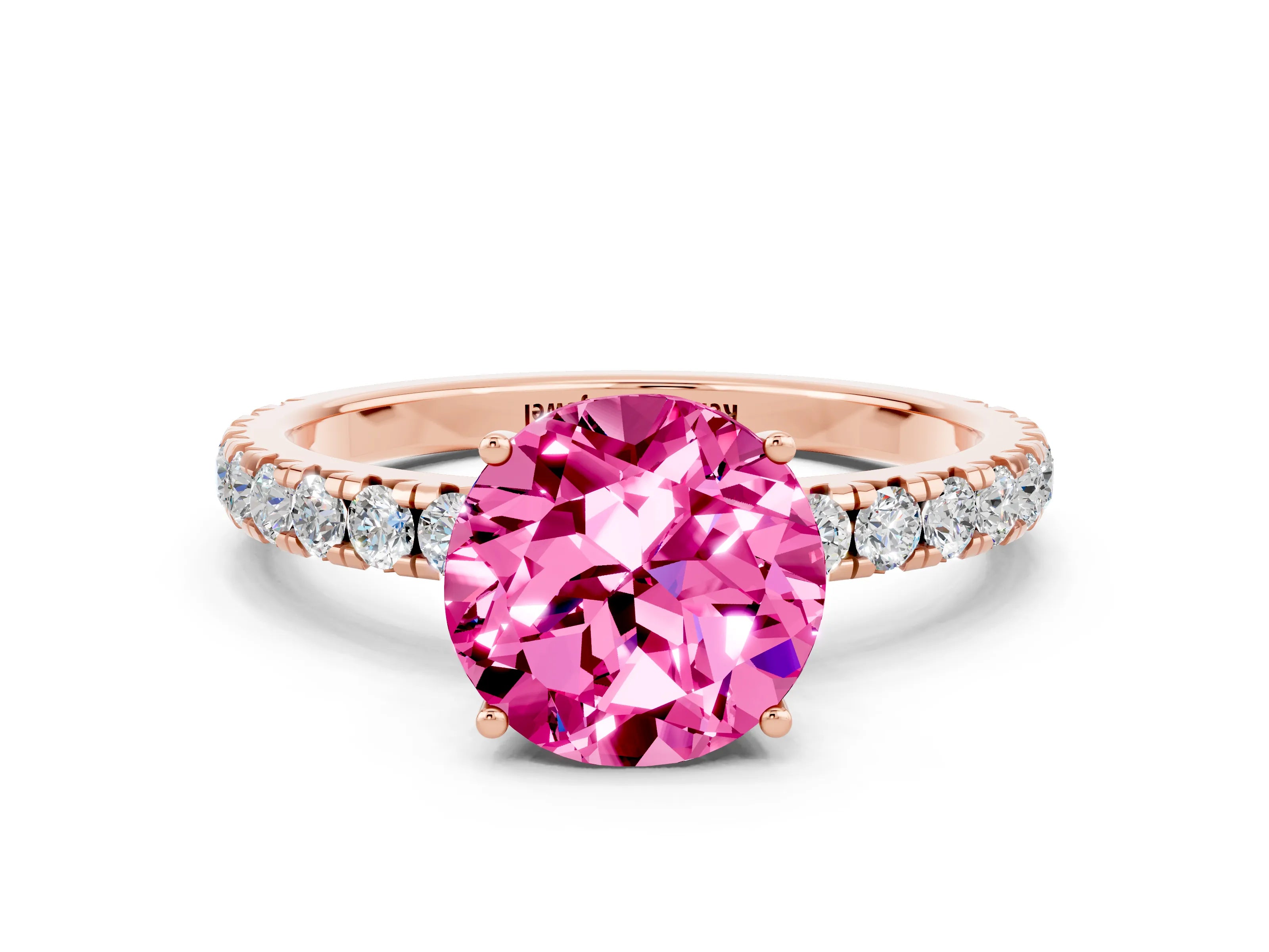 Rose gold Round Cut Pink Sapphire Pavé Solitaire Engagement Ring with Four-Prong Setting_12